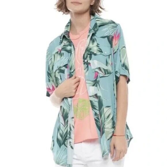 Sandrine Rose x Free People Hawaiian Pearl Snap Tropical Floral Shirt Size M - Picture 1 of 16